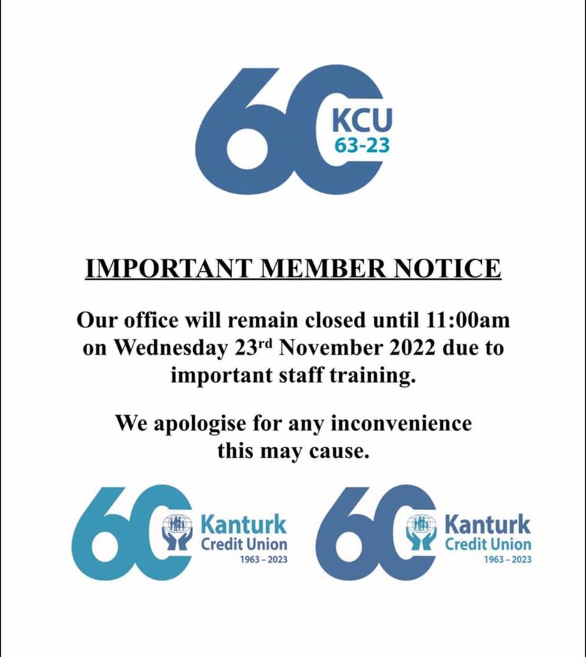 1 Hour Closure for Staff Training!