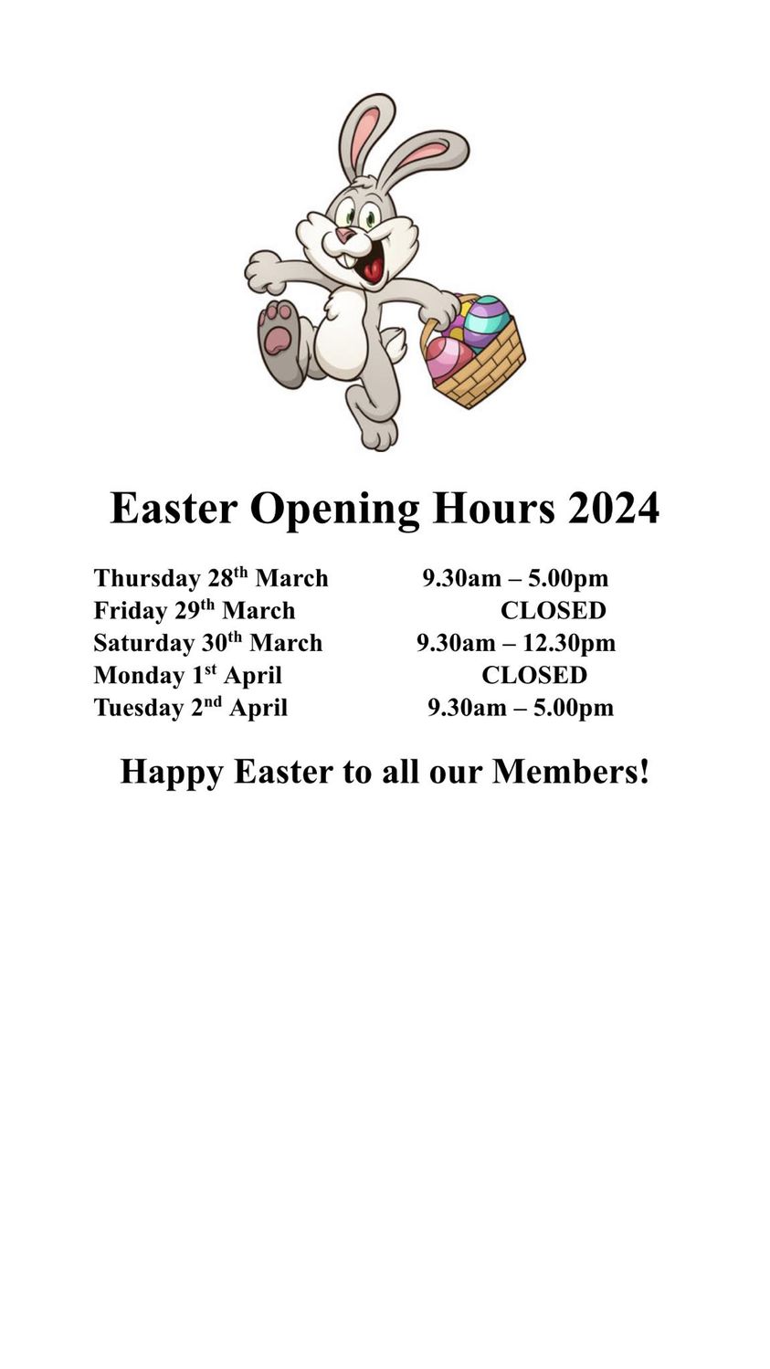 Easter Opening Hours 2024!