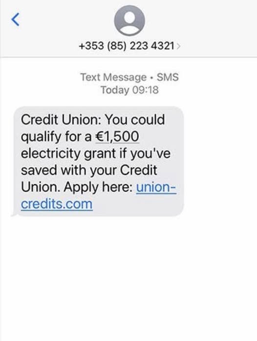 Fraud Alert - Fake €1,500 Energy Grant Texts